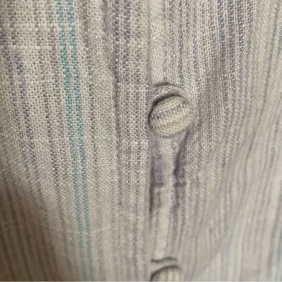 Caffe Marrakech Blue Stripe Linen-Blend Short Sleeve Shirt with Tie Front Size L - Picture 6 of 10